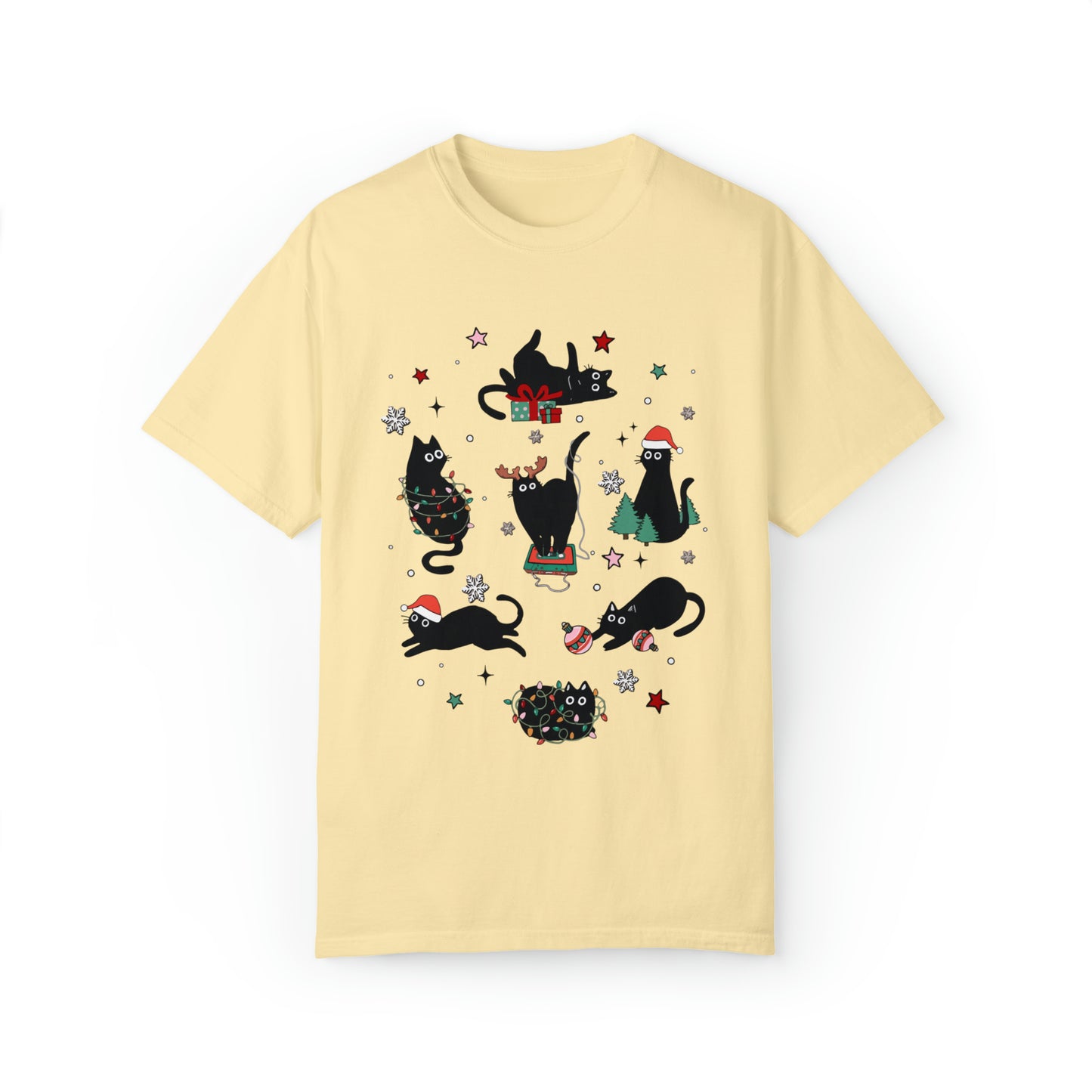 Purr-fectly Festive Christmas Cat Lover Unisex Garment-Dyed T-shirt