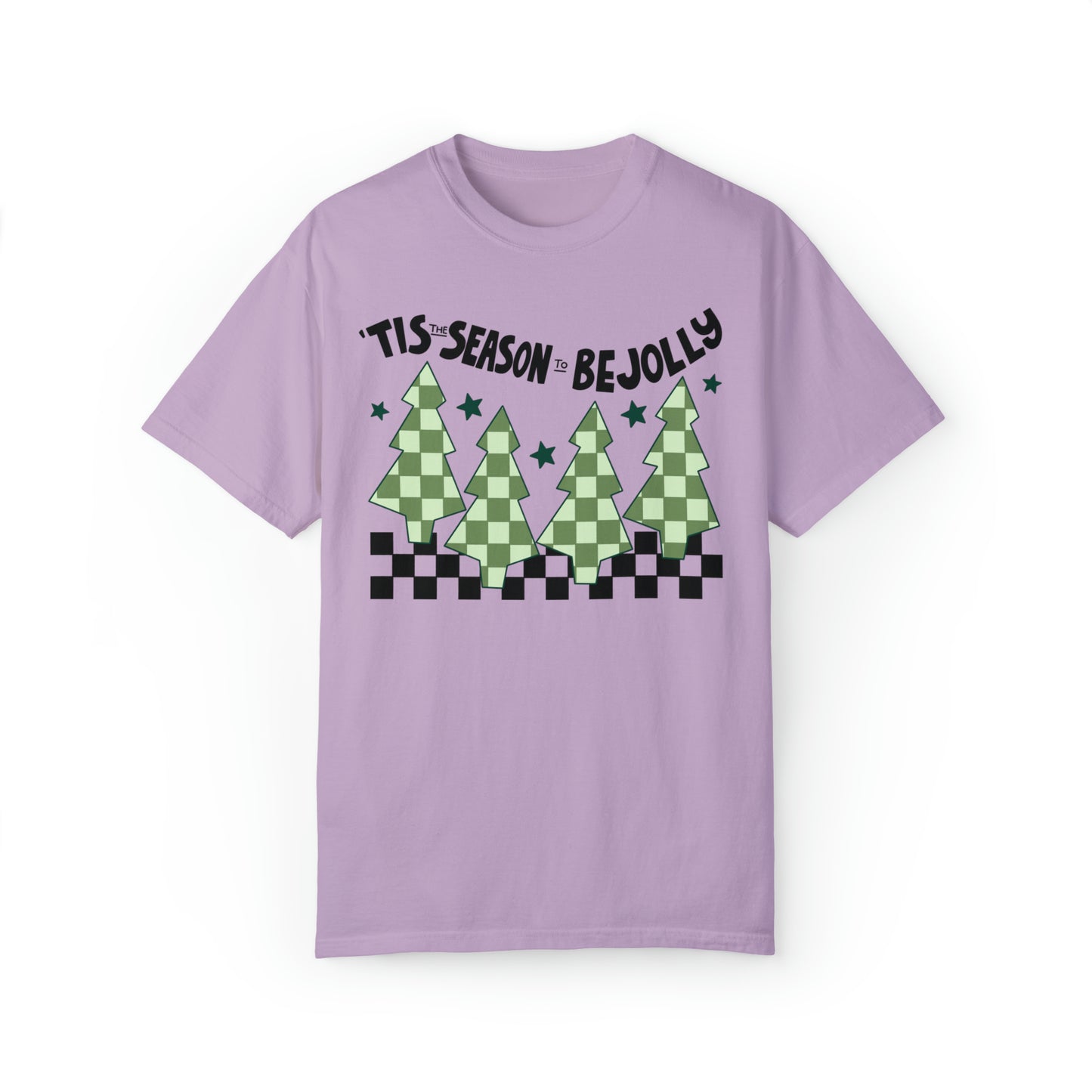 Tis The Season To Be Jolly Checkered Christmas Comfort Colors Unisex Garment-Dyed T-shirt