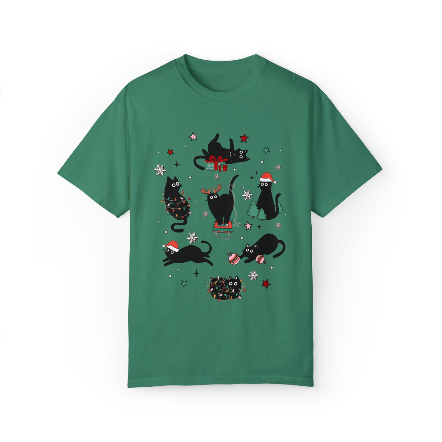 Purr-fectly Festive Christmas Cat Lover Unisex Garment-Dyed T-shirt