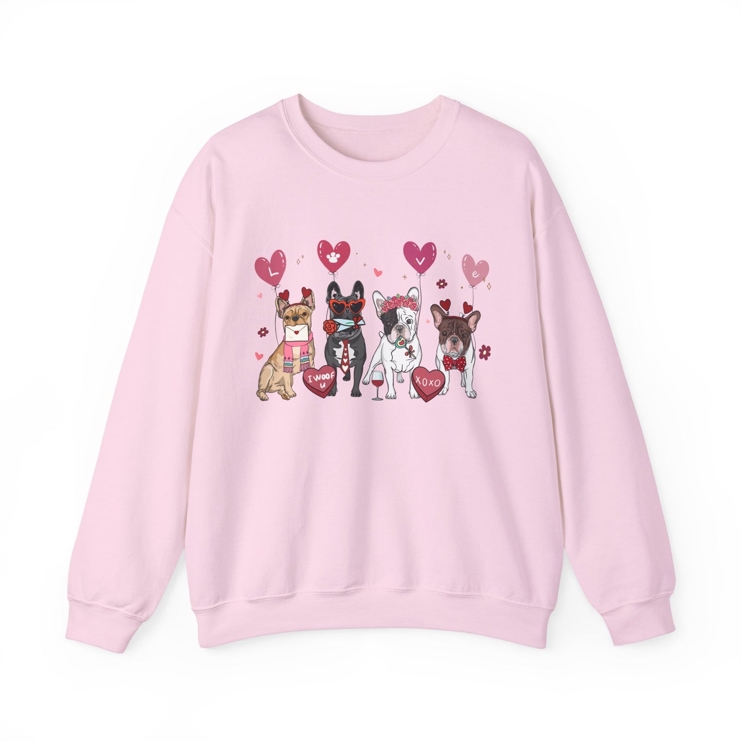 French Bull Dog Dog Lover Love Balloon Valentines Unisex Crewneck Sweatshirt