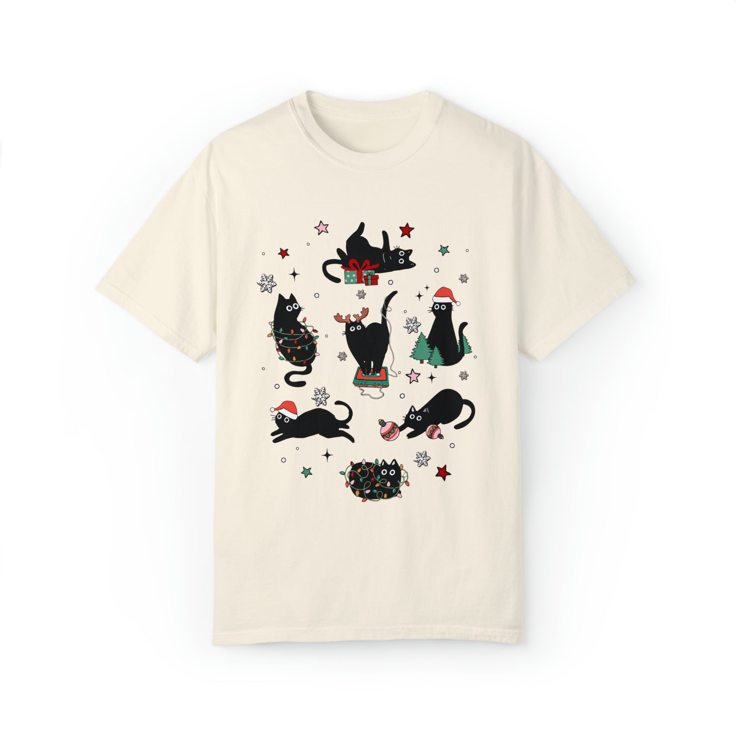 Purr-fectly Festive Christmas Cat Lover Unisex Garment-Dyed T-shirt