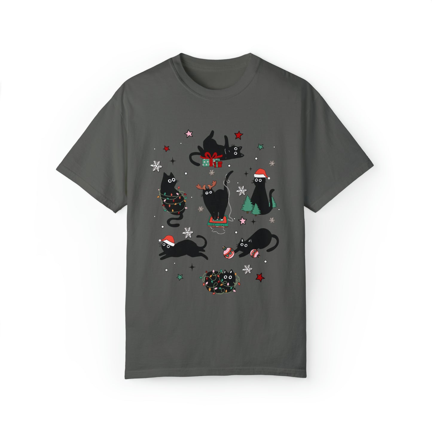 Purr-fectly Festive Christmas Cat Lover Unisex Garment-Dyed T-shirt