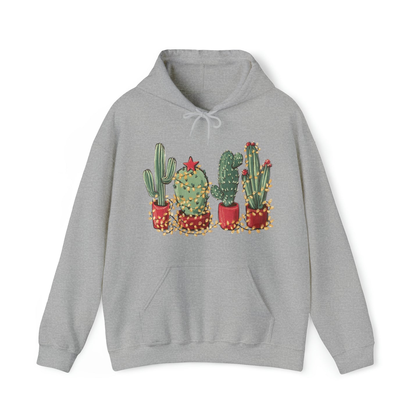 Cactus Christmas Lights Plant Lover Unisex Hooded Sweatshirt