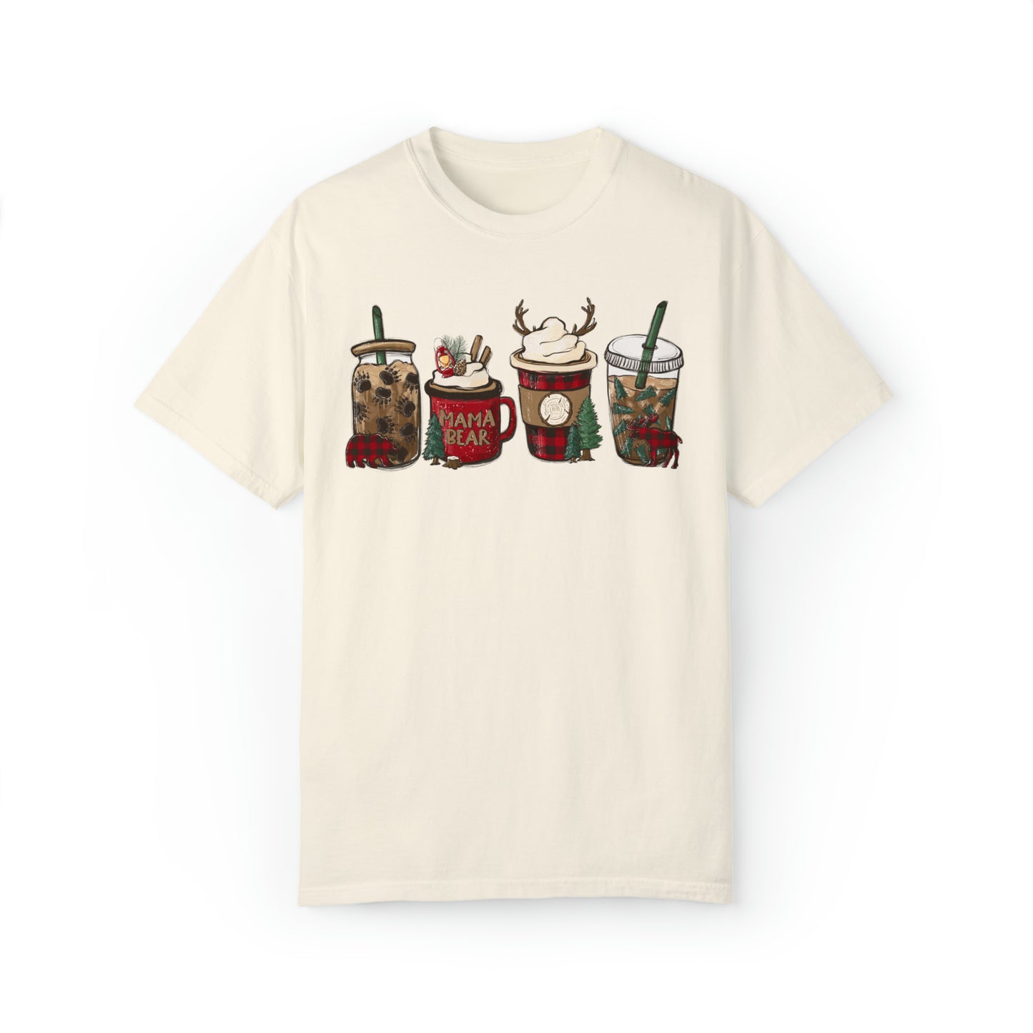 Momma Bear's Mountain Brew Buffalo Plaid Christmas Garment-Dyed T-shirt