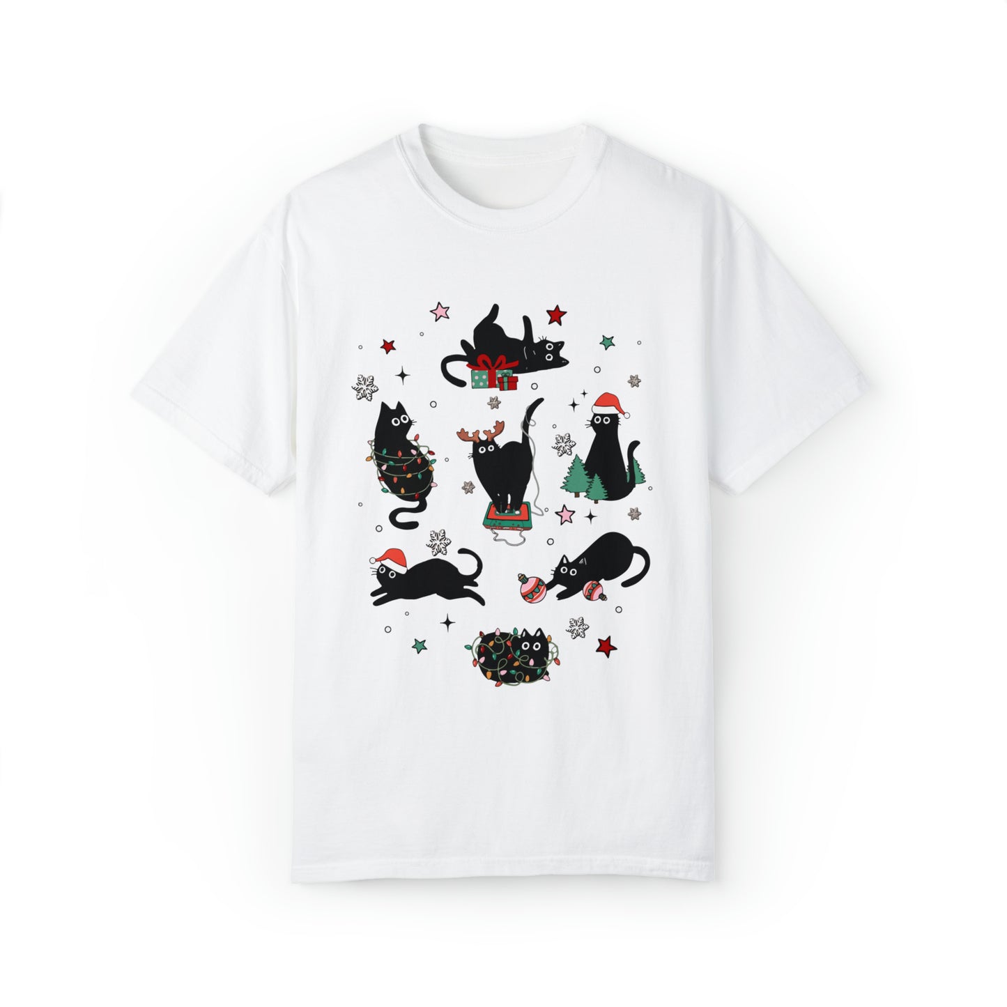 Purr-fectly Festive Christmas Cat Lover Unisex Garment-Dyed T-shirt