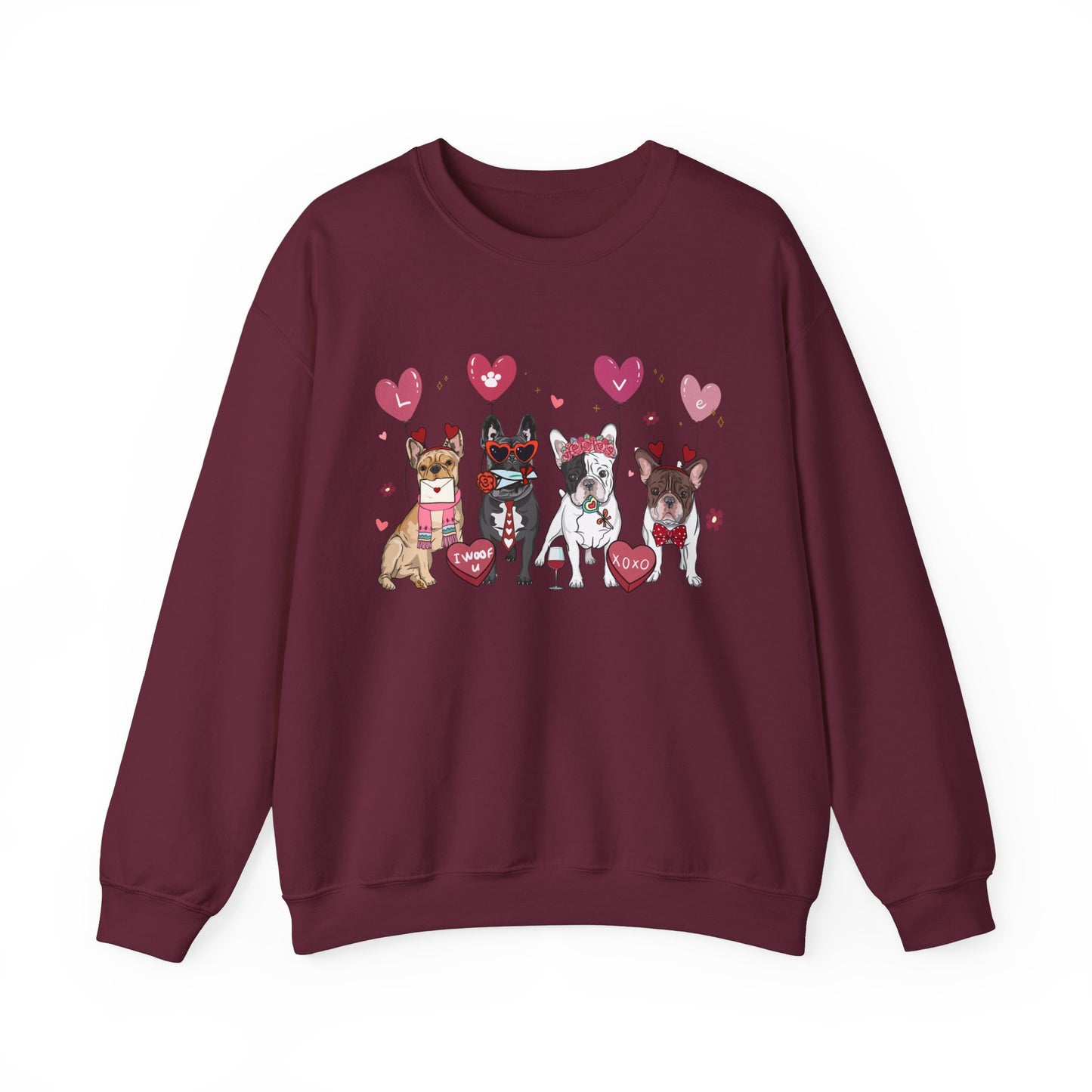 French Bull Dog Dog Lover Love Balloon Valentines Unisex Crewneck Sweatshirt