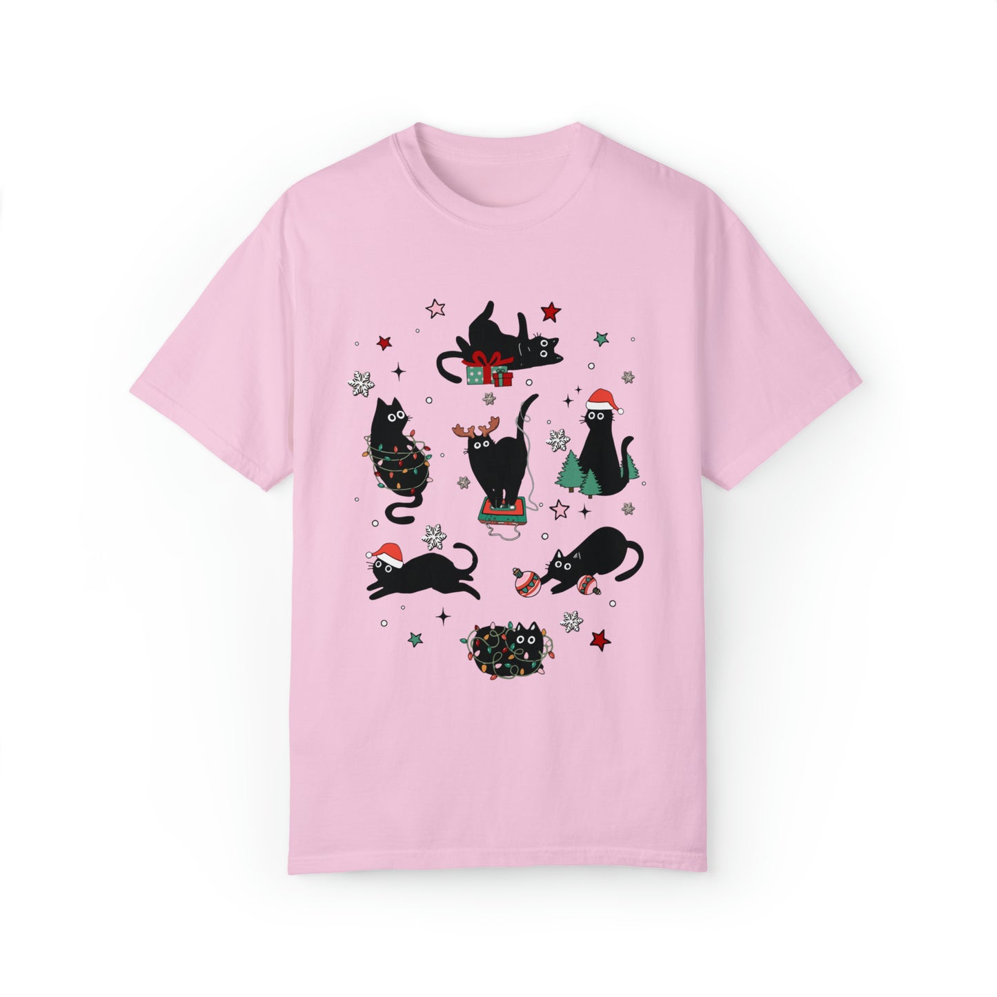 Purr-fectly Festive Christmas Cat Lover Unisex Garment-Dyed T-shirt