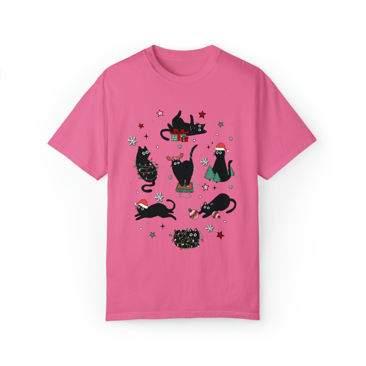 Purr-fectly Festive Christmas Cat Lover Unisex Garment-Dyed T-shirt