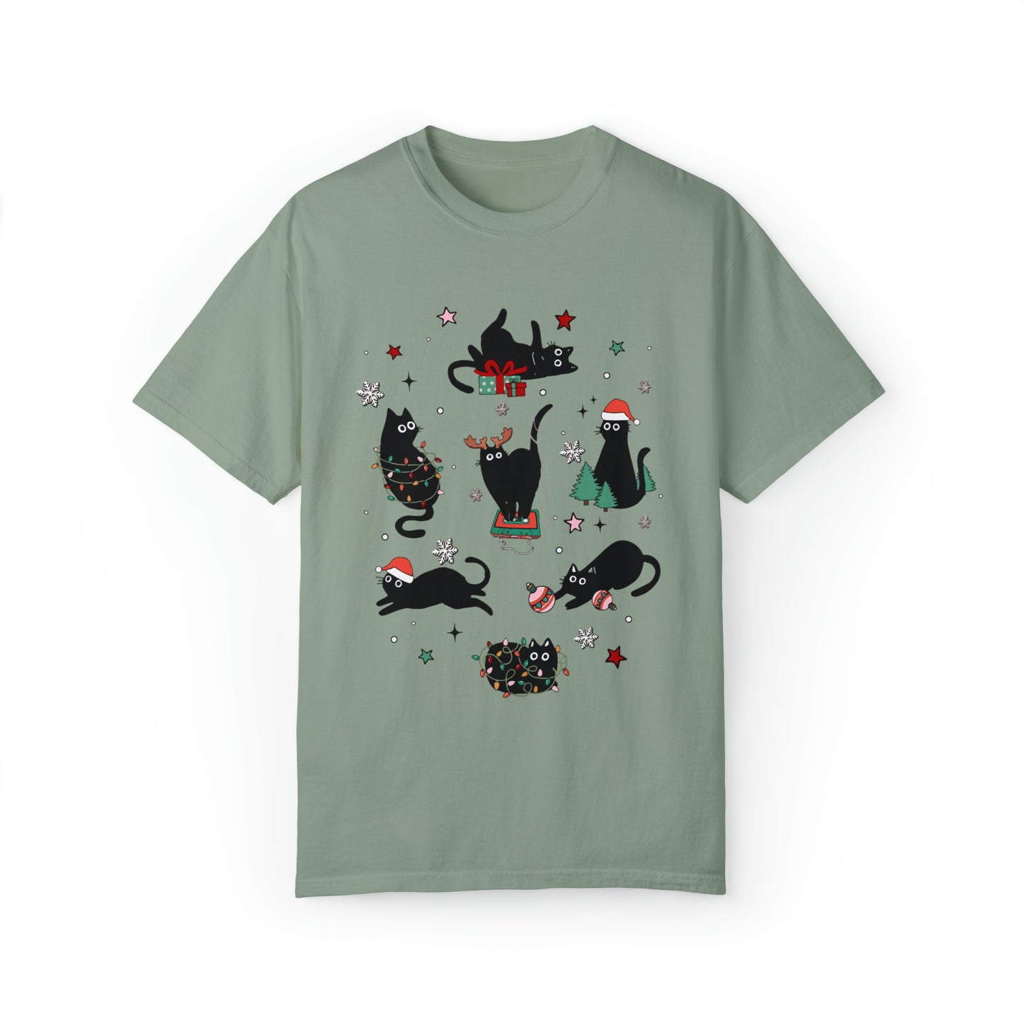 Purr-fectly Festive Christmas Cat Lover Unisex Garment-Dyed T-shirt