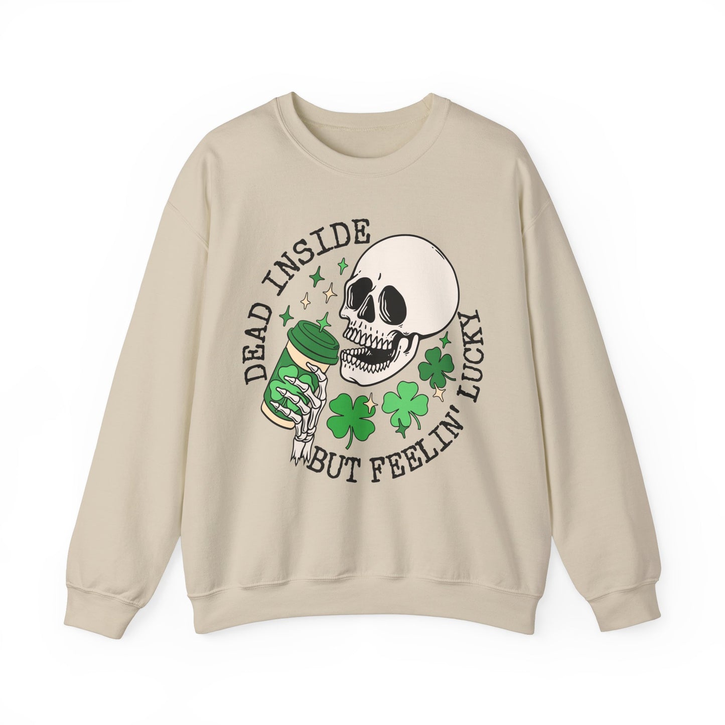 Dead Inside but Feeling Lukcy Skeleton St. Patrick's Day Unisex Crewneck Sweatshirt