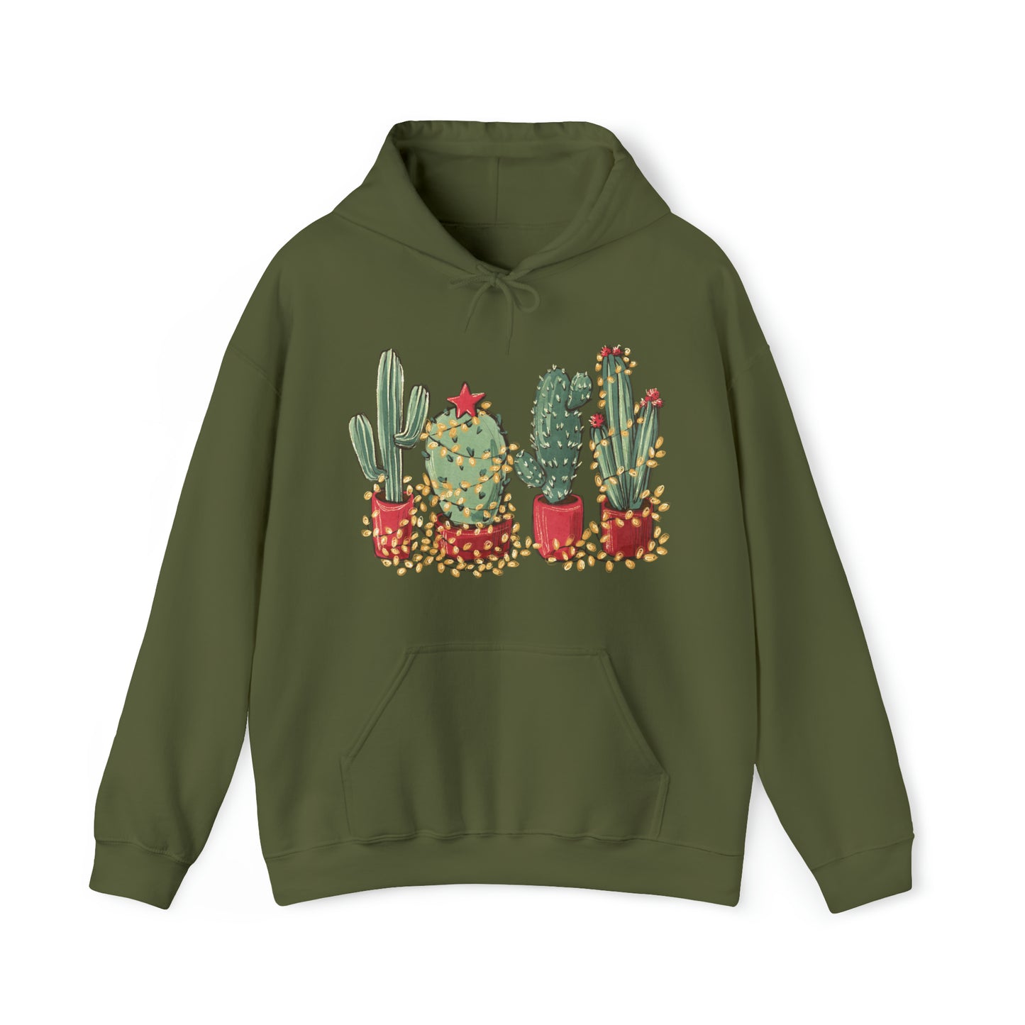 Cactus Christmas Lights Plant Lover Unisex Hooded Sweatshirt