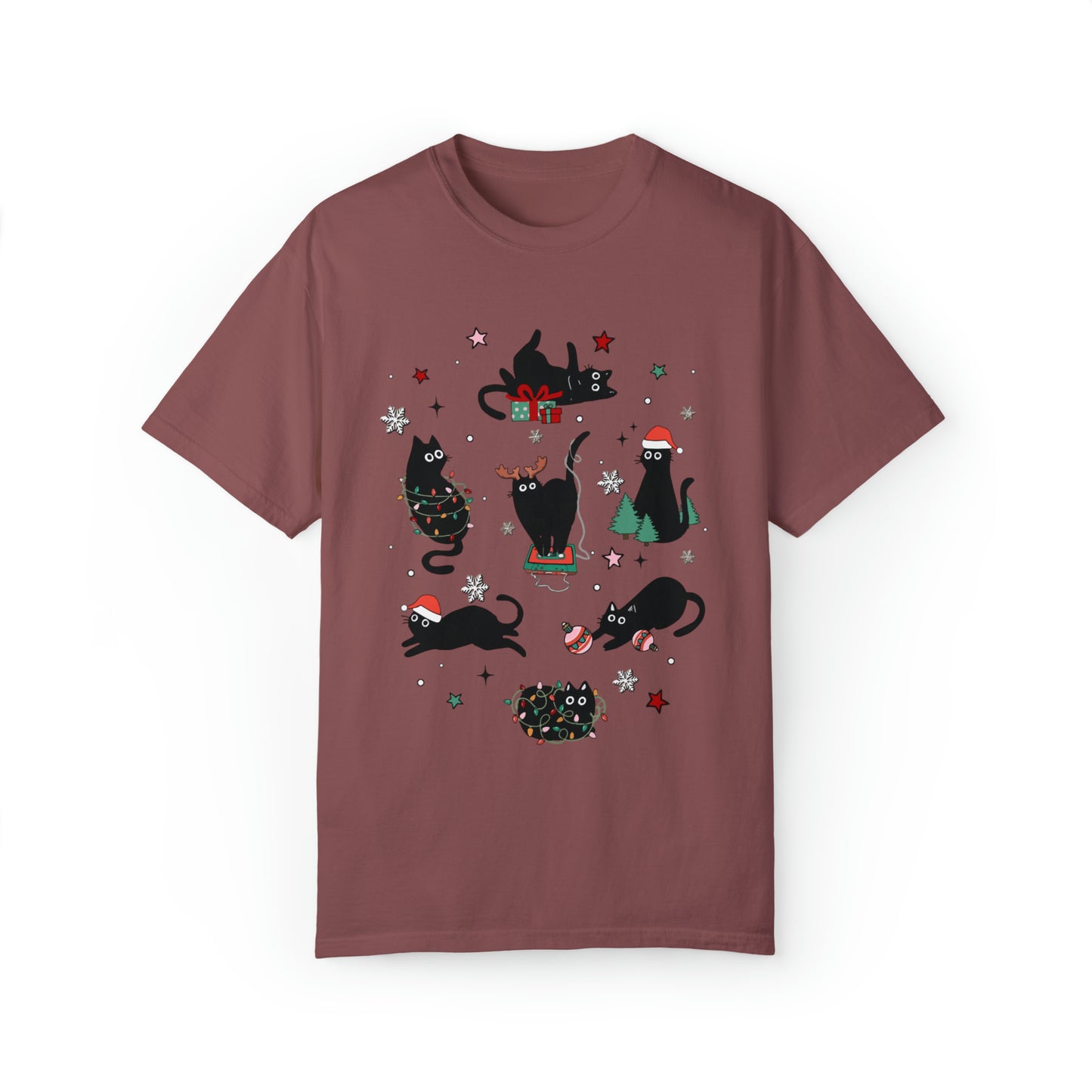 Purr-fectly Festive Christmas Cat Lover Unisex Garment-Dyed T-shirt