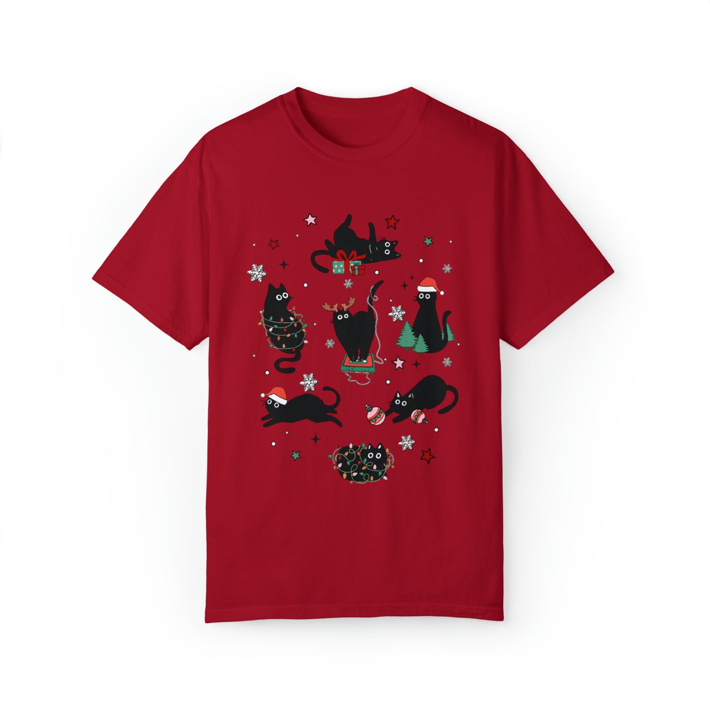 Purr-fectly Festive Christmas Cat Lover Unisex Garment-Dyed T-shirt