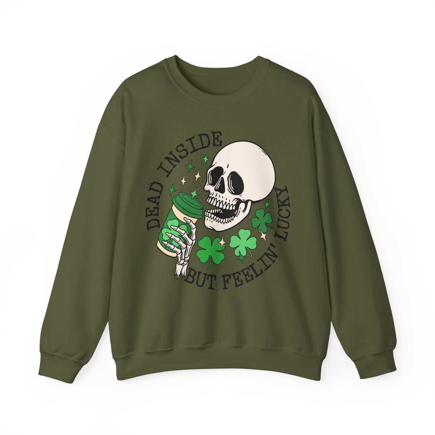 Dead Inside but Feeling Lukcy Skeleton St. Patrick's Day Unisex Crewneck Sweatshirt