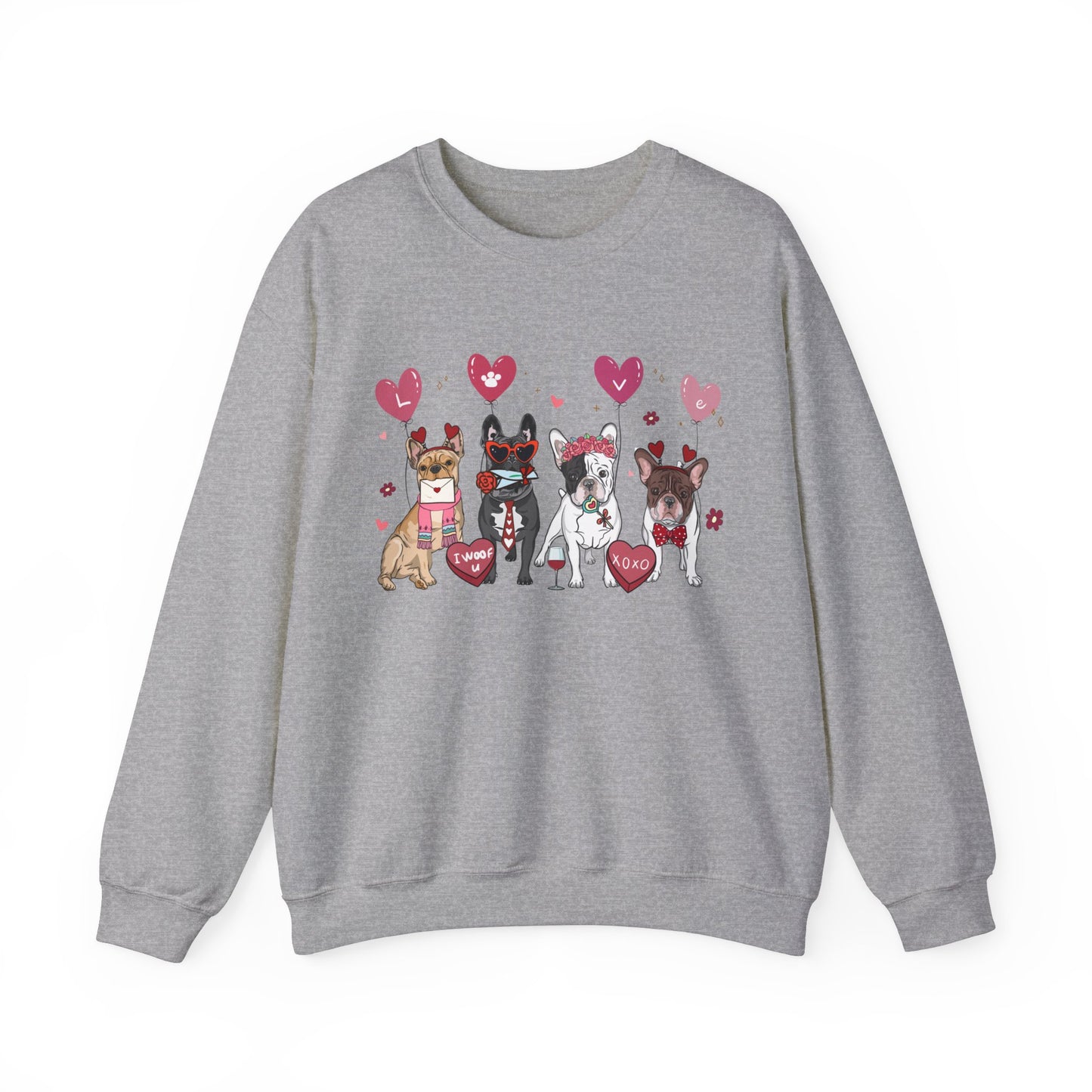 French Bull Dog Dog Lover Love Balloon Valentines Unisex Crewneck Sweatshirt