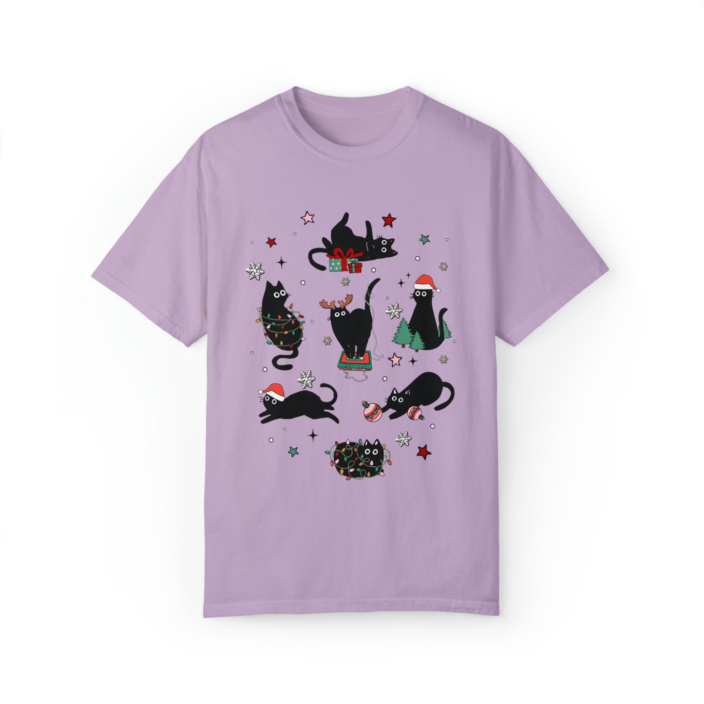Purr-fectly Festive Christmas Cat Lover Unisex Garment-Dyed T-shirt
