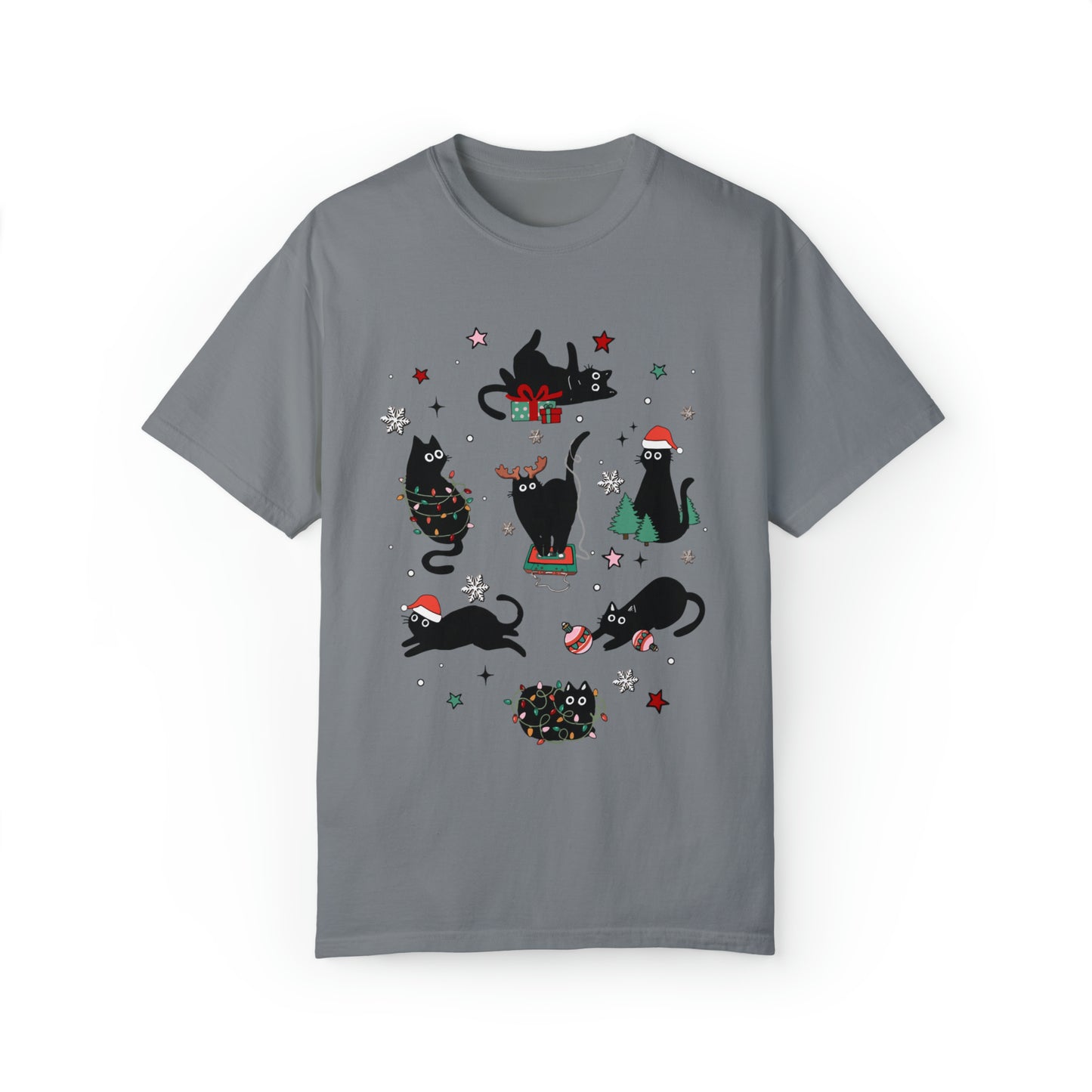 Purr-fectly Festive Christmas Cat Lover Unisex Garment-Dyed T-shirt