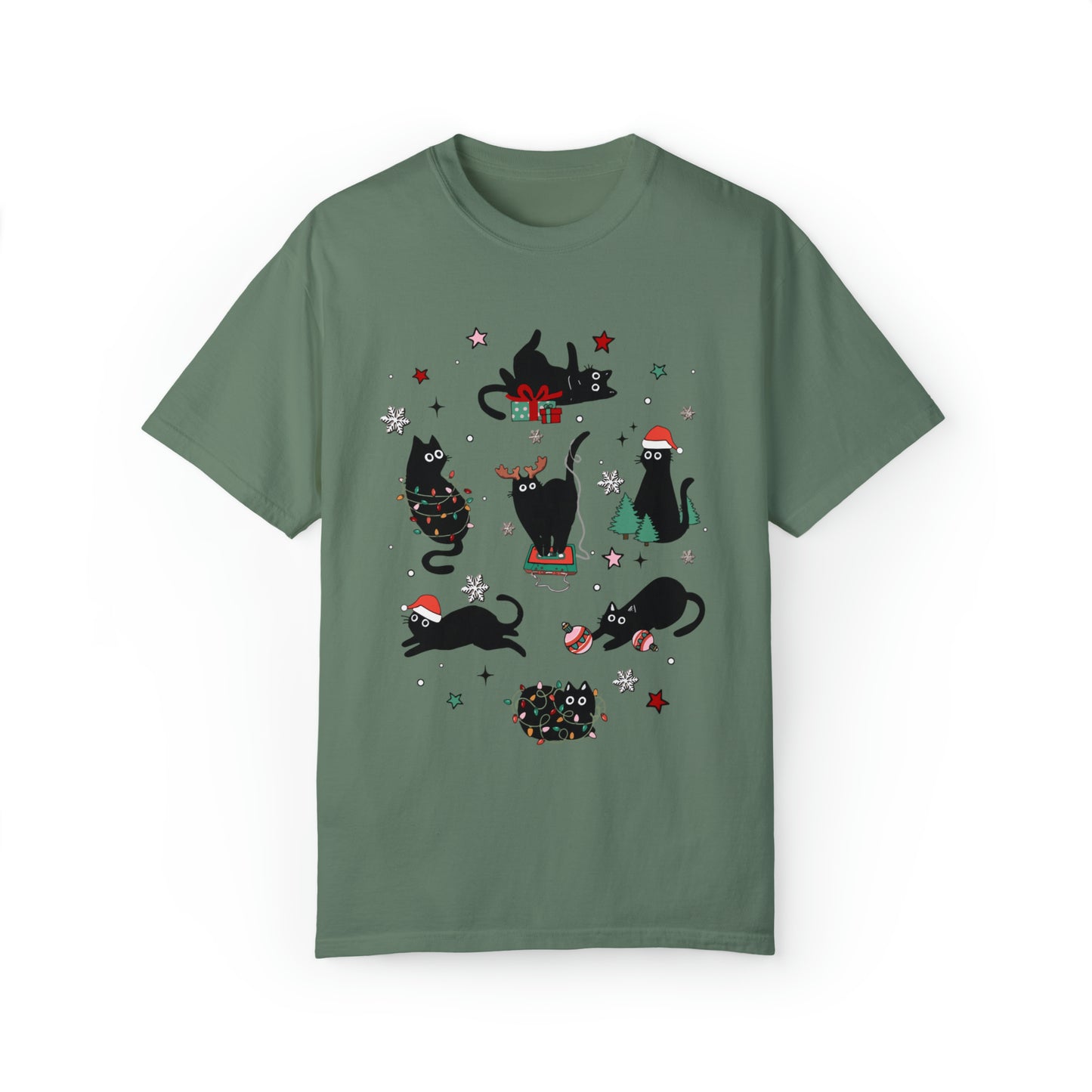 Purr-fectly Festive Christmas Cat Lover Unisex Garment-Dyed T-shirt