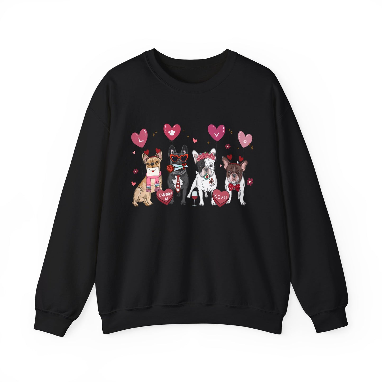 French Bull Dog Dog Lover Love Balloon Valentines Unisex Crewneck Sweatshirt
