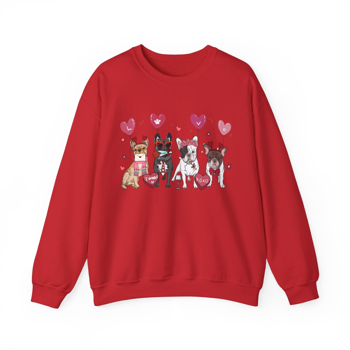 French Bull Dog Dog Lover Love Balloon Valentines Unisex Crewneck Sweatshirt