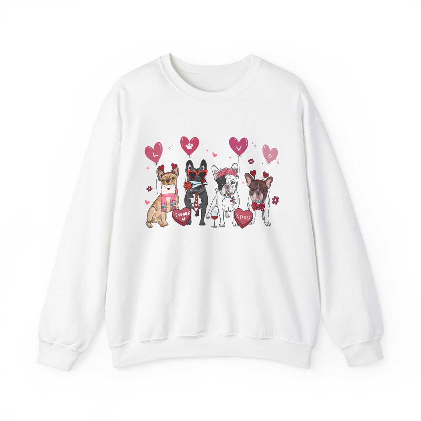 French Bull Dog Dog Lover Love Balloon Valentines Unisex Crewneck Sweatshirt