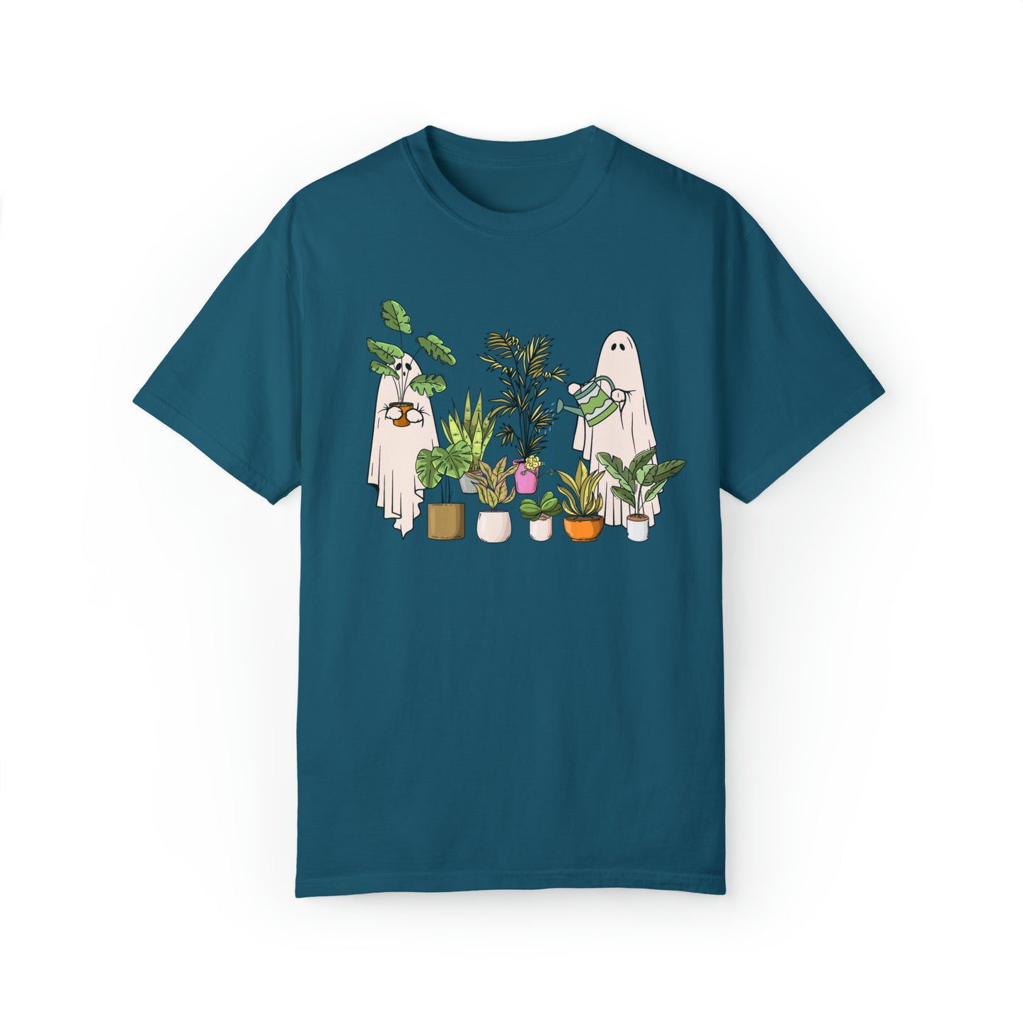 Ghostly Green Thumbs: Ghost Plant Lovers Watering House Plants Comfort Colors Unisex Garment-Dyed T-shirt