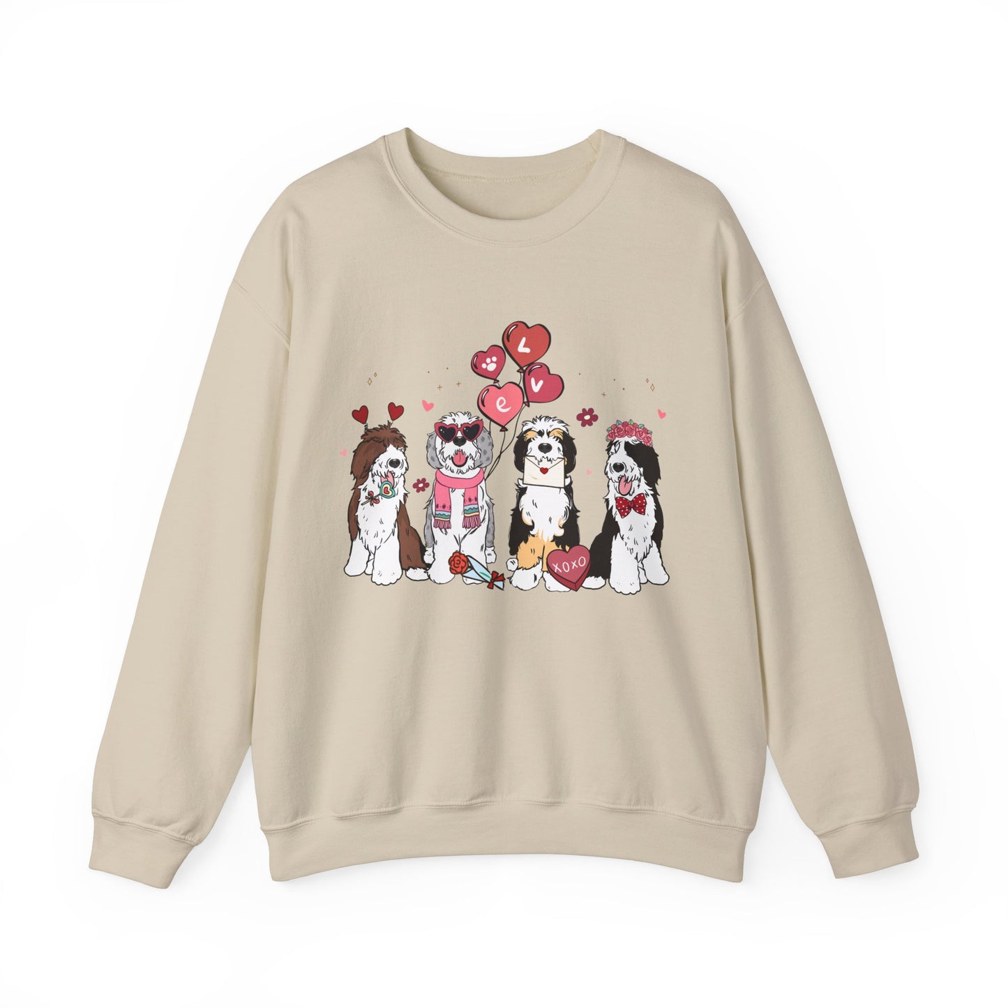 Sheepadoodle Dog Lover Love Balloon Valentines Unisex Crewneck Sweatshirt