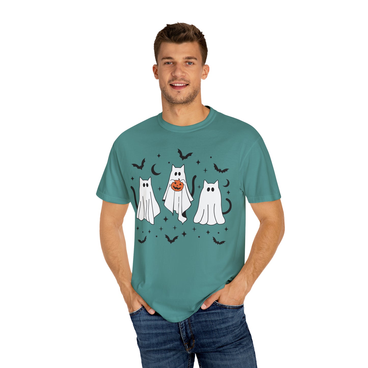 The Cats Dressed Up as Ghosts for Halloween to Trick or Treat  Comfort Colors Unisex Garment-Dyed T-shirt