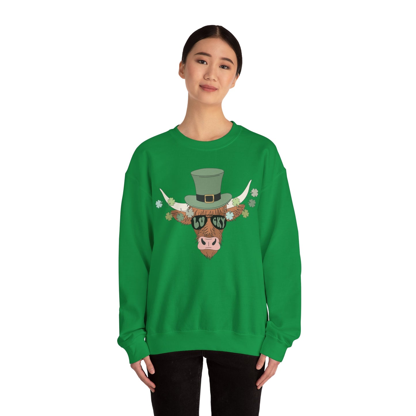 Highland Cow  Lover St. Patricks  Unisex Crewneck Sweatshirt