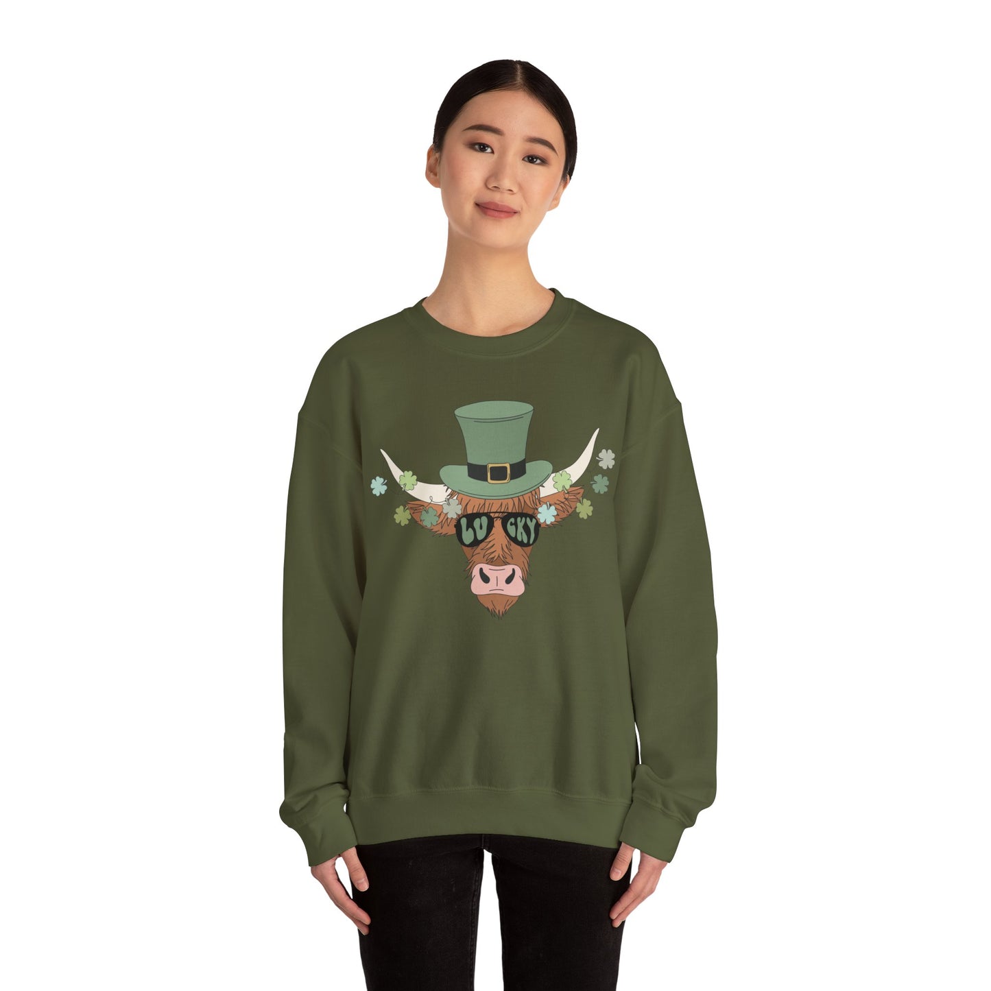 Highland Cow  Lover St. Patricks  Unisex Crewneck Sweatshirt