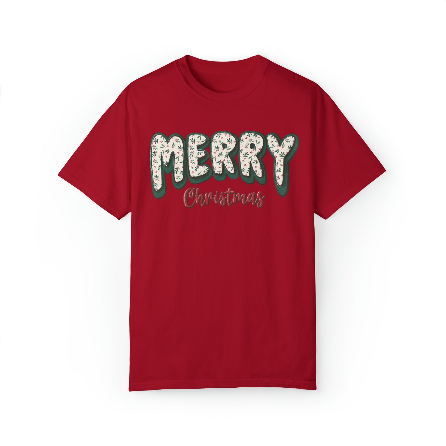 Merry Christmas Winter Floral Pattern Comfort Colors Unisex Garment-Dyed T-shirt