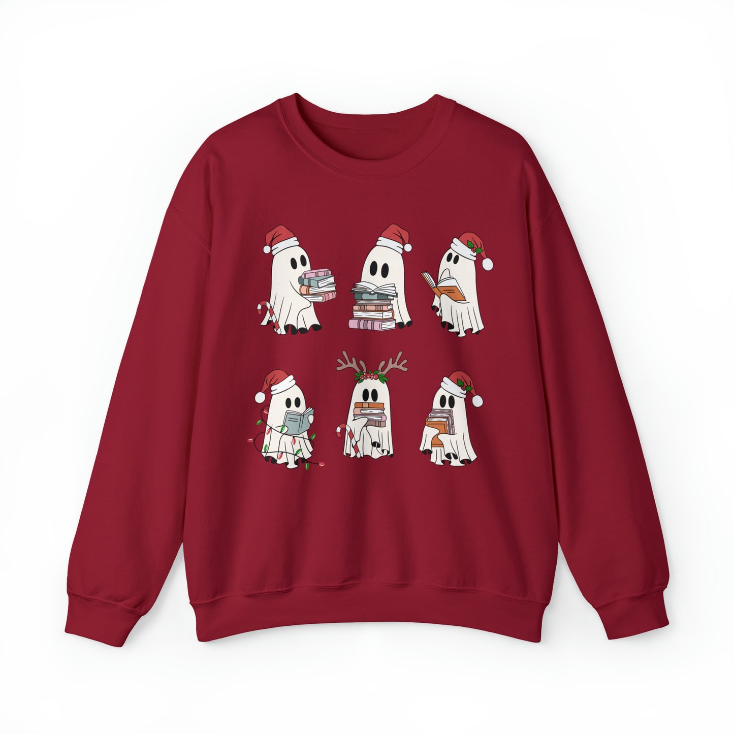 Santa Cute Ghost Reading Christmas Holiday Book Lover Unisex Sweatshirt