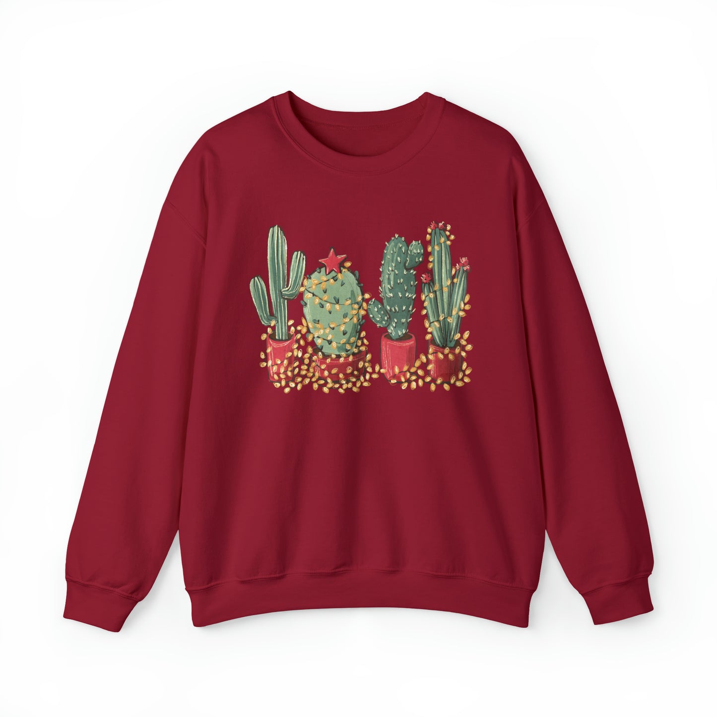 Cactus Christmas Lights Plant Lover Christmas Unisex Sweatshirt