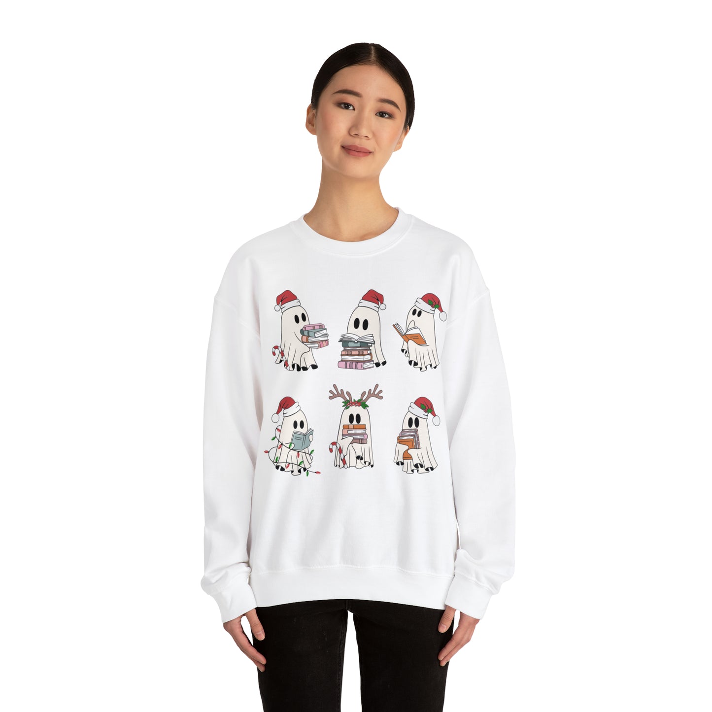 Santa Cute Ghost Reading Christmas Holiday Book Lover Unisex Sweatshirt