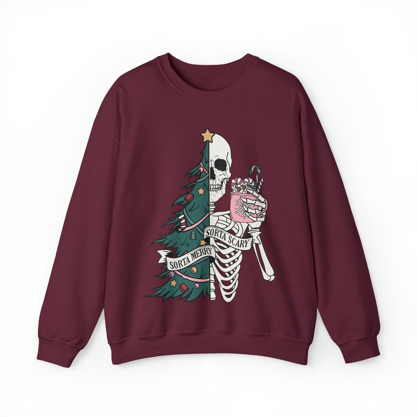 Sorta Merry Sorta Scary Christmas Tree Skeleton Holiday Unisex Sweatshirt