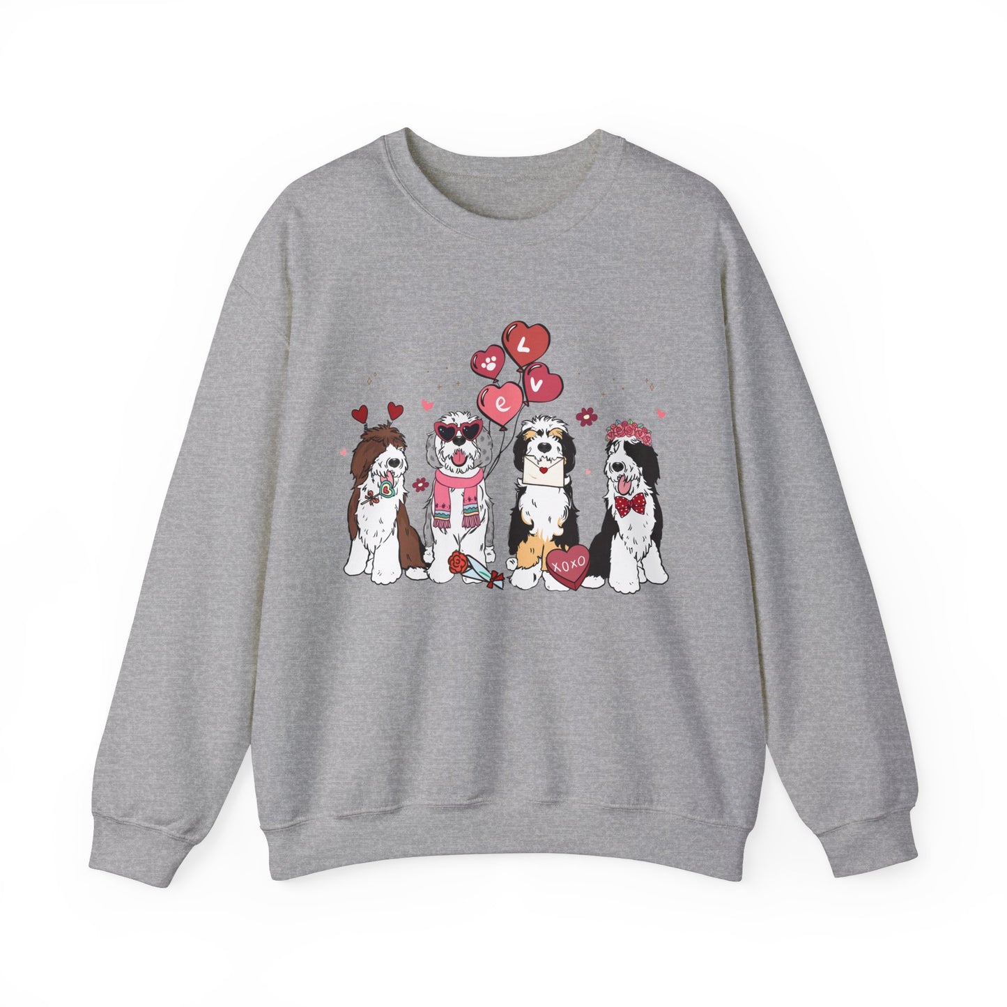 Sheepadoodle Dog Lover Love Balloon Valentines Unisex Crewneck Sweatshirt