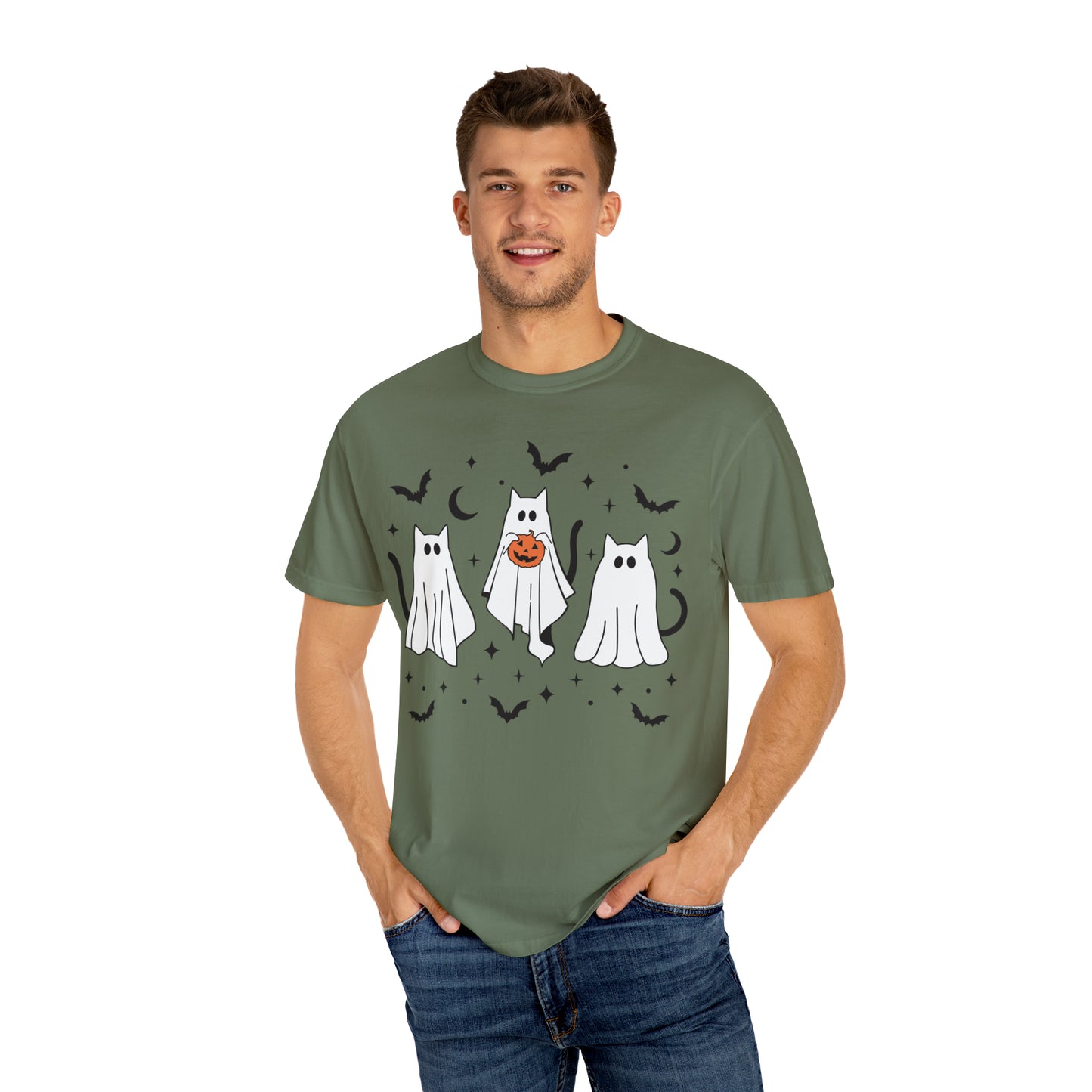 The Cats Dressed Up as Ghosts for Halloween to Trick or Treat  Comfort Colors Unisex Garment-Dyed T-shirt