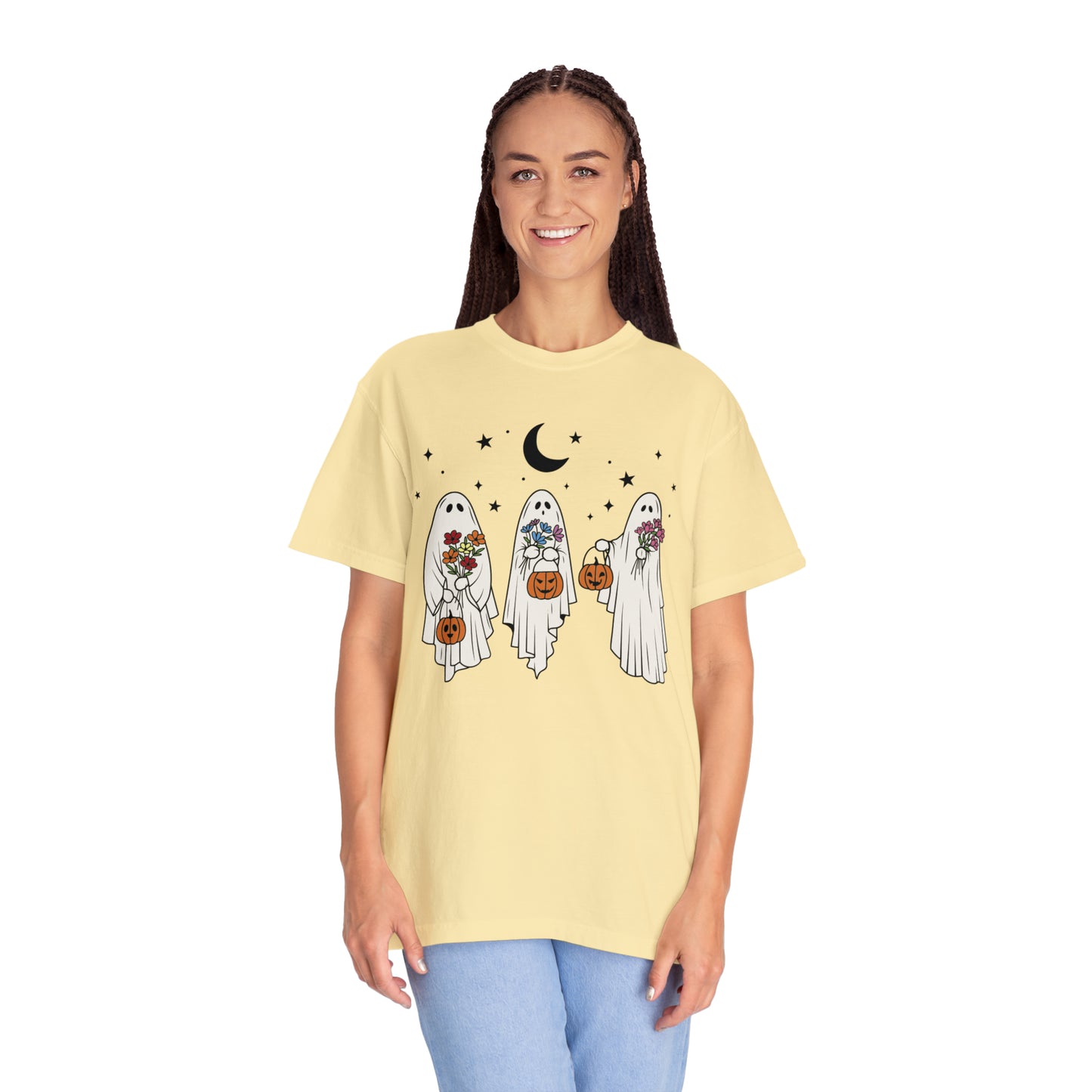 Boho Trick or Treating Ghosts holding Flowers and Pumpkins Comfort Colors Unisex Garment-Dyed T-shirt