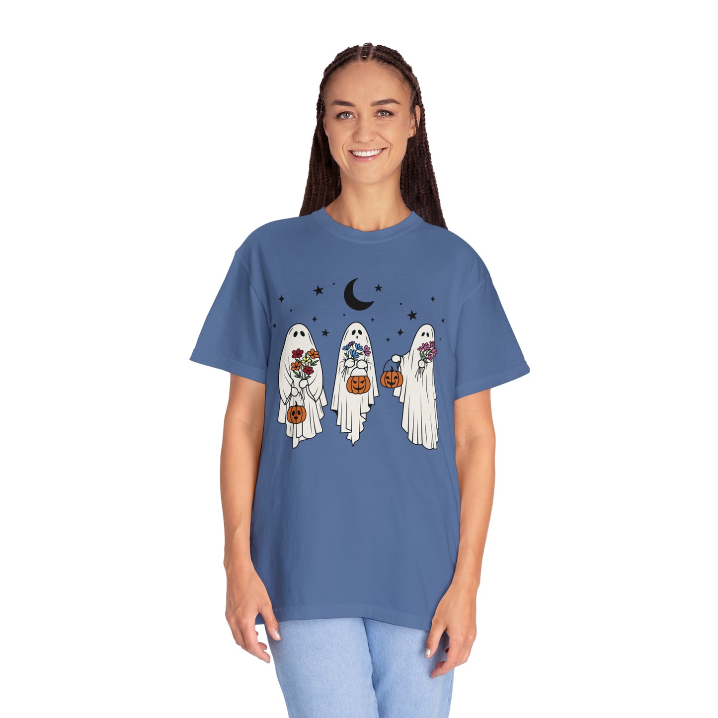 Boho Trick or Treating Ghosts holding Flowers and Pumpkins Comfort Colors Unisex Garment-Dyed T-shirt