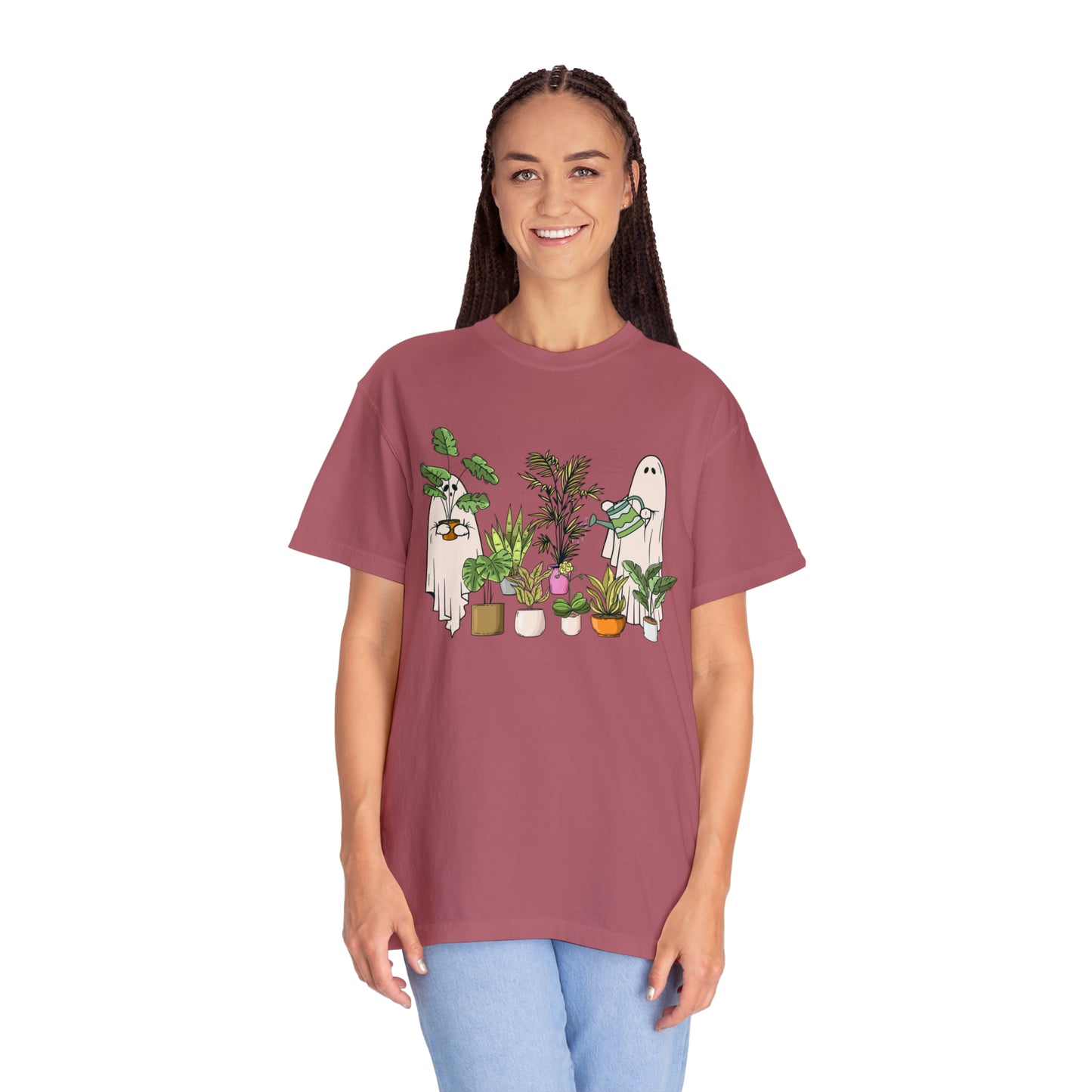 Ghostly Green Thumbs: Ghost Plant Lovers Watering House Plants Comfort Colors Unisex Garment-Dyed T-shirt