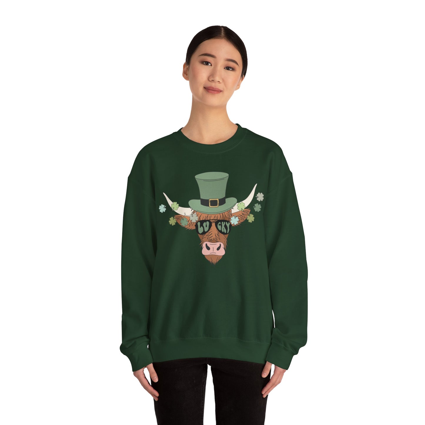 Highland Cow  Lover St. Patricks  Unisex Crewneck Sweatshirt