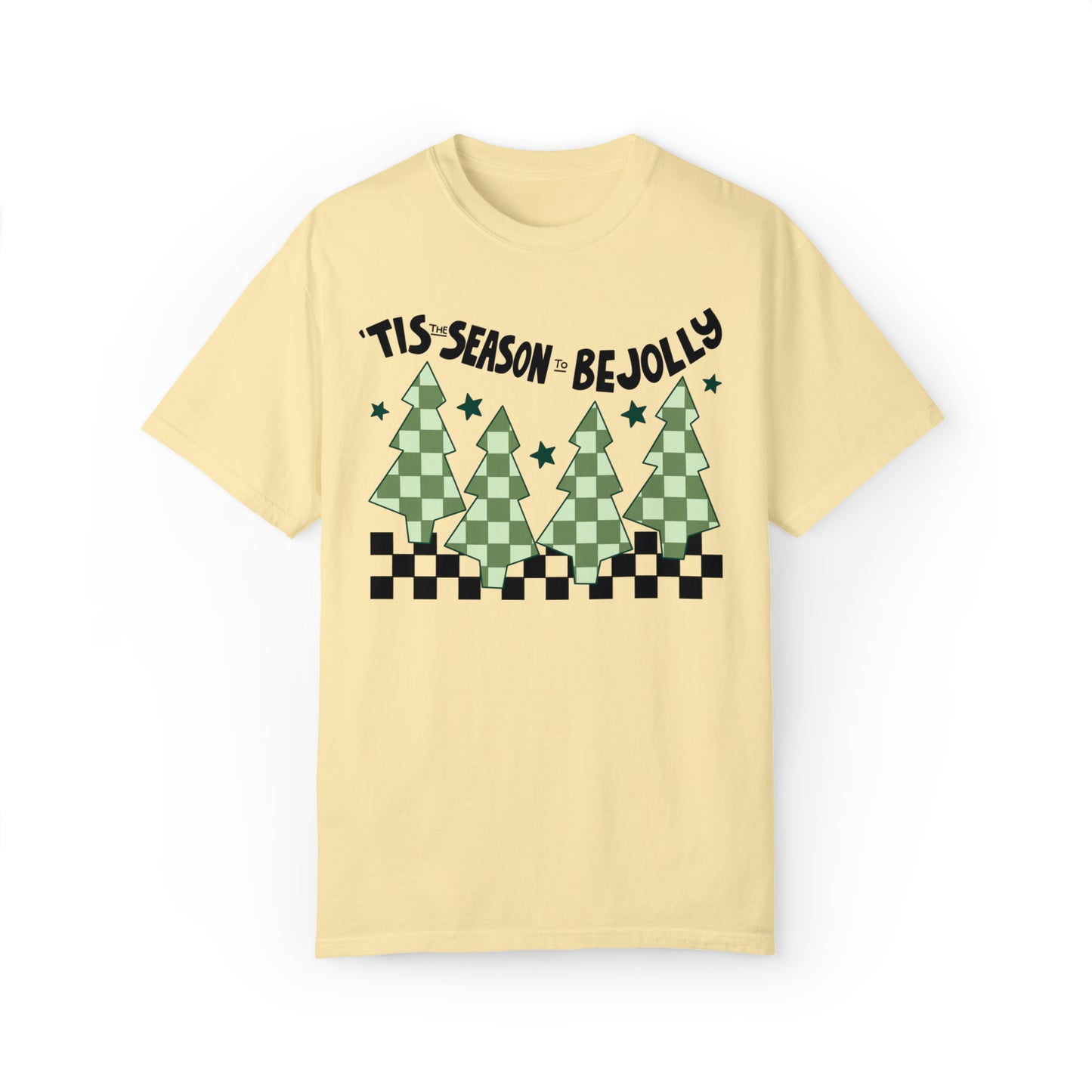 Tis The Season To Be Jolly Checkered Christmas Comfort Colors Unisex Garment-Dyed T-shirt