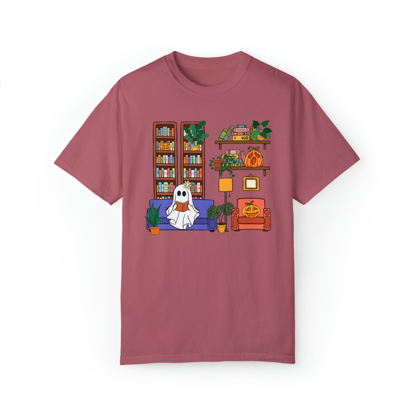 Vibrant Ghost Book Lover Reading Halloween Comfort Colors Unisex Garment-Dyed T-shirt