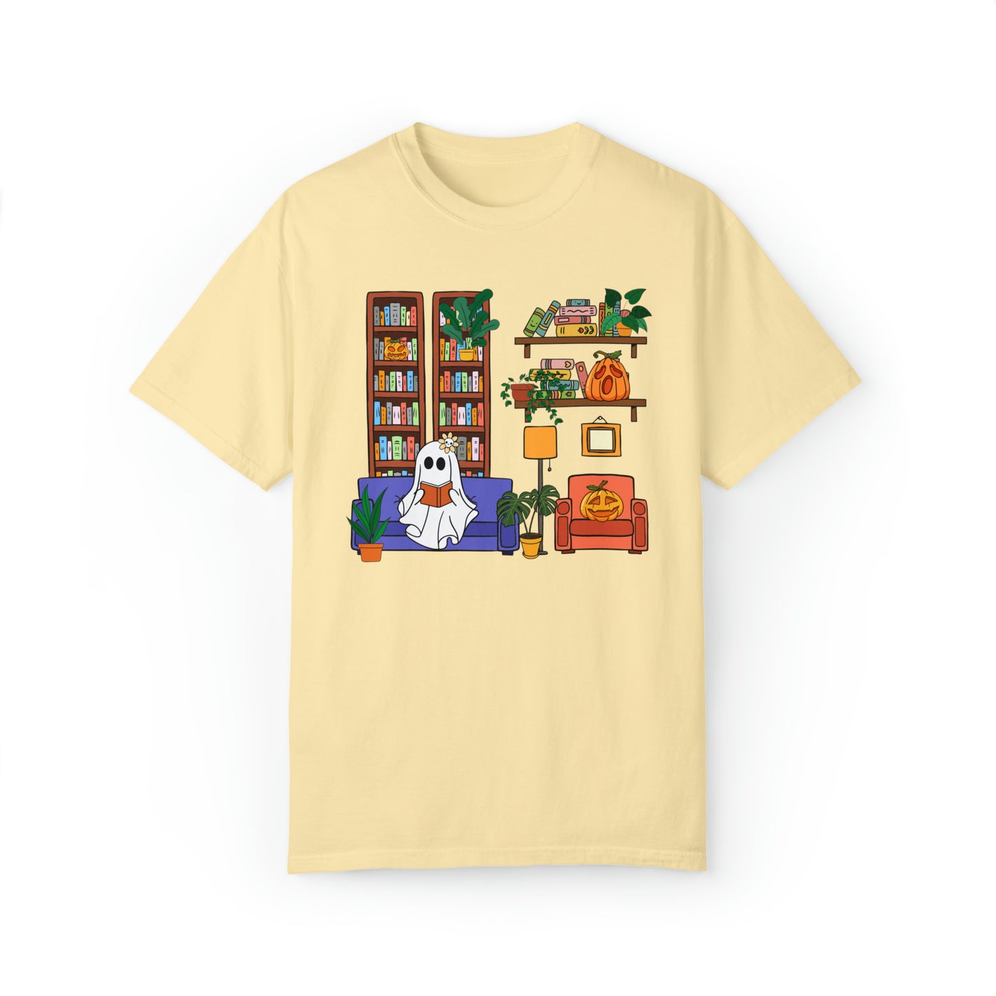 Vibrant Ghost Book Lover Reading Halloween Comfort Colors Unisex Garment-Dyed T-shirt