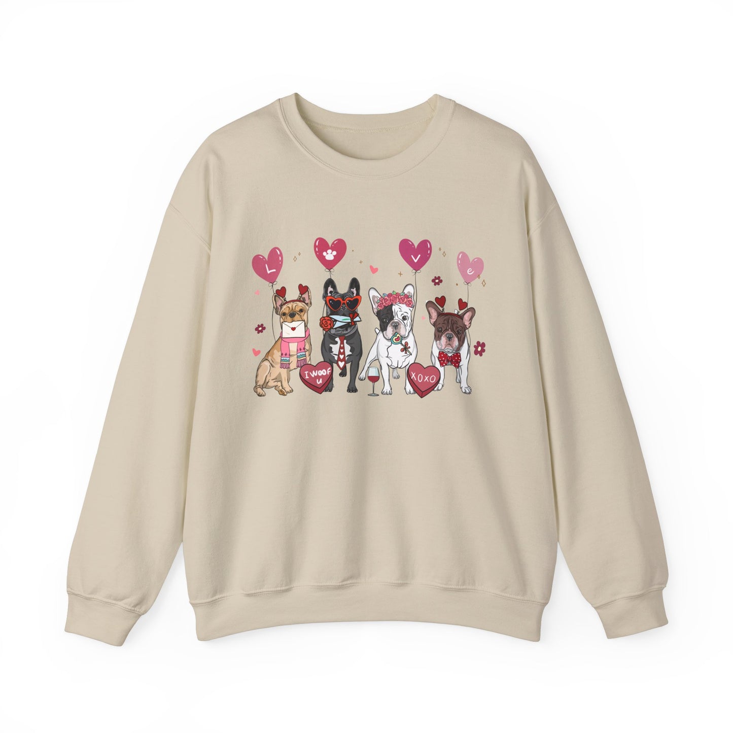 French Bull Dog Dog Lover Love Balloon Valentines Unisex Crewneck Sweatshirt