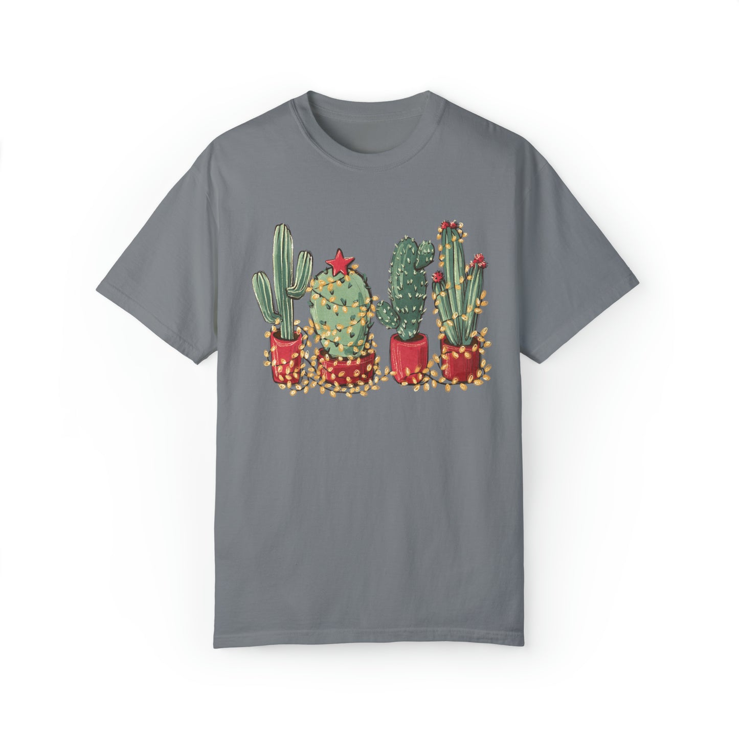 Cactus Christmas Lights Christmas Garment-Dyed T-shirt