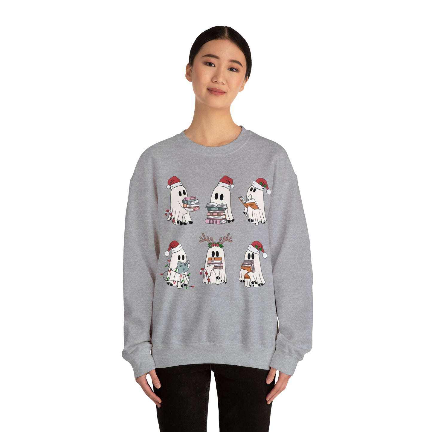 Santa Cute Ghost Reading Christmas Holiday Book Lover Unisex Sweatshirt