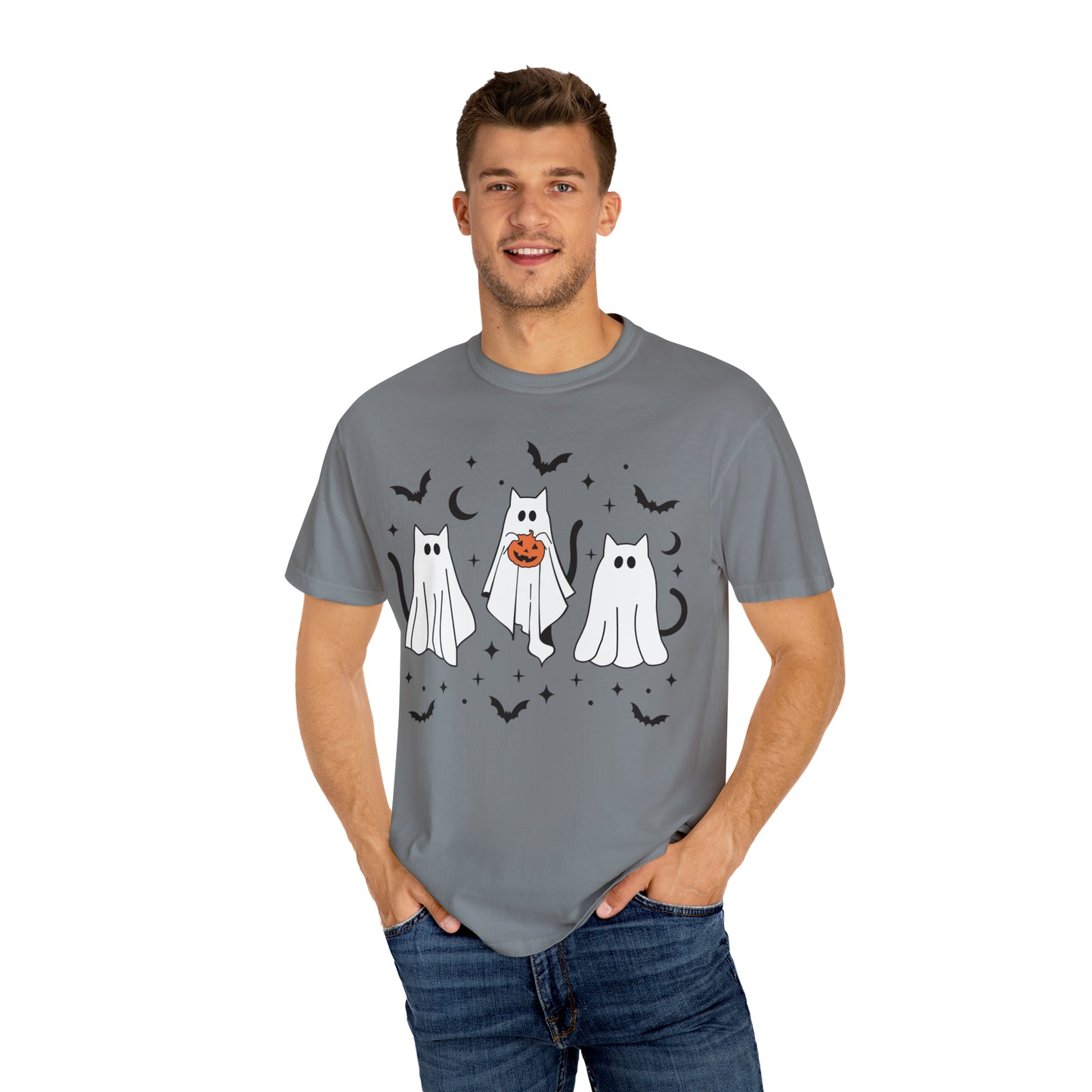 The Cats Dressed Up as Ghosts for Halloween to Trick or Treat  Comfort Colors Unisex Garment-Dyed T-shirt