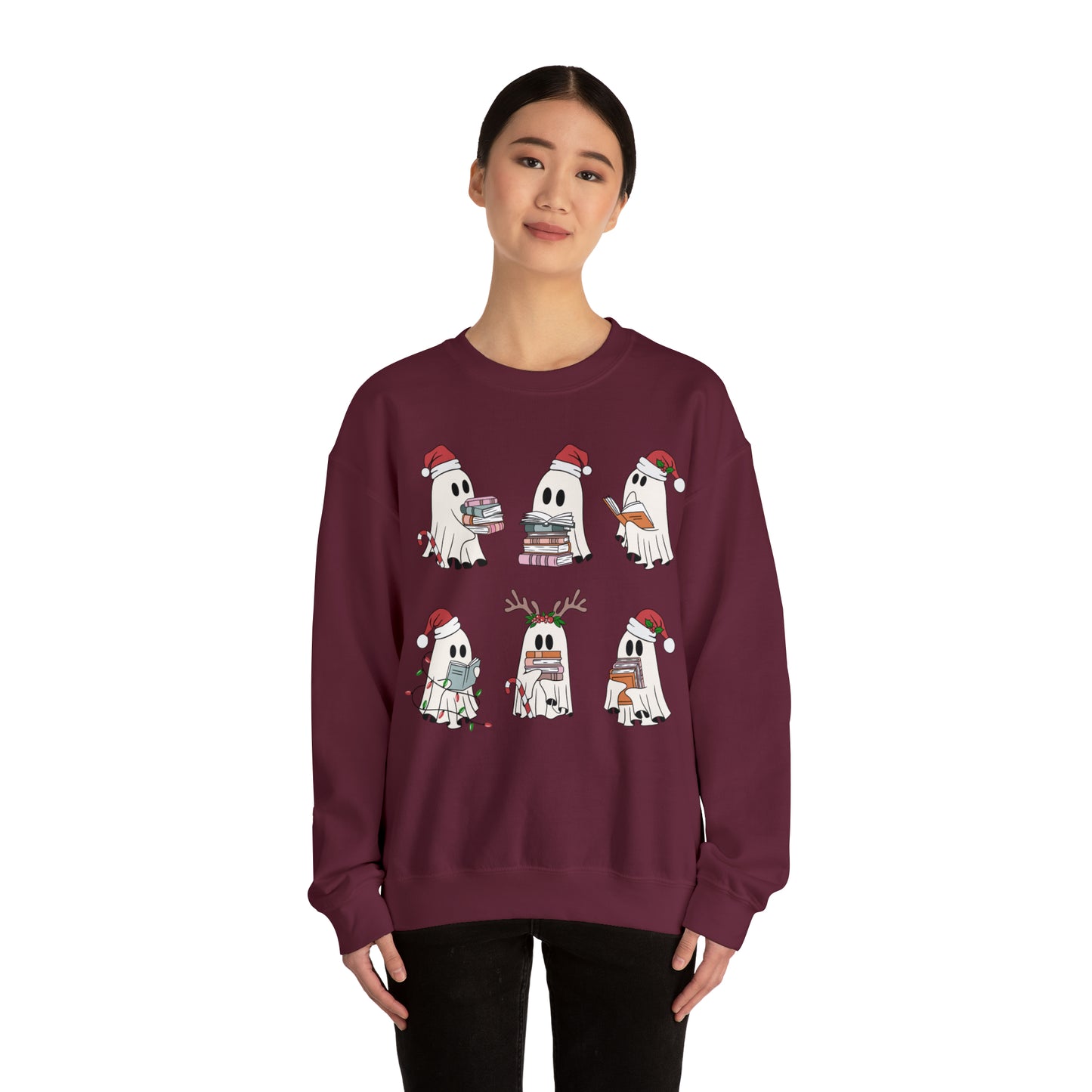 Santa Cute Ghost Reading Christmas Holiday Book Lover Unisex Sweatshirt