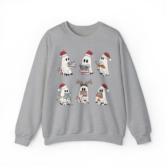 Santa Cute Ghost Reading Christmas Holiday Book Lover Unisex Sweatshirt